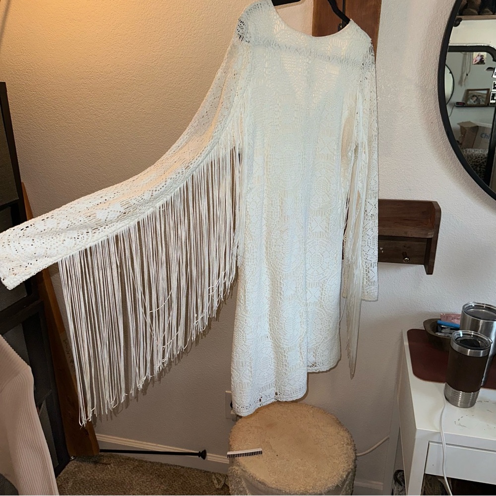 White Fringe IDYLLWIND Lace long sleeve Dress